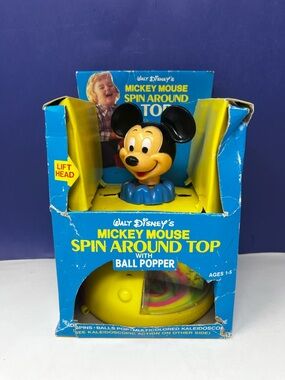 Disney Mickey Mouse Spin Around Top Toy w/ box Hong Kong Vintage